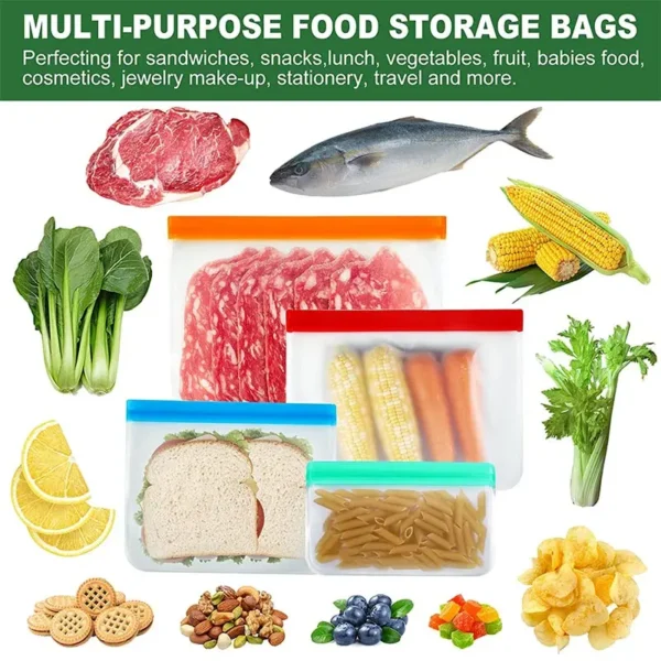 Reusable Silicone Food Bag Freezer Stand Up Food Storage Bag PEVA Bag zip lock bag - Image 6