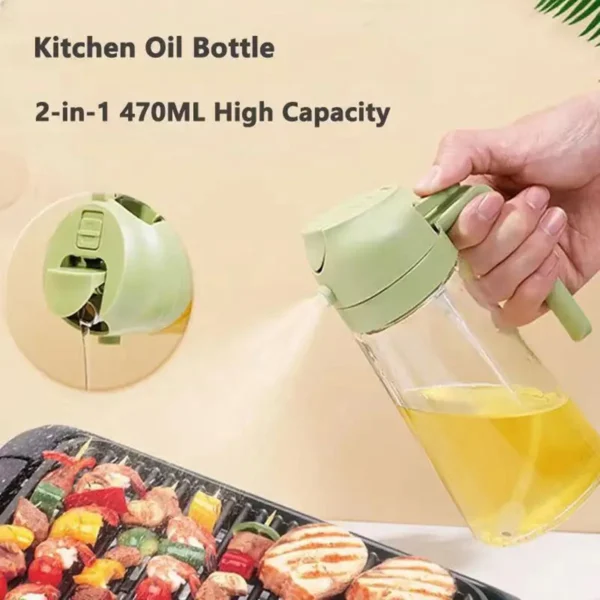 Glass Oil Dispenser Bottle for Kitchen, 2 in 1 Olive Oil Dispenser and Oil Sprayer, 470ml Olive Oil Spray Bottle for Cooking - Image 5