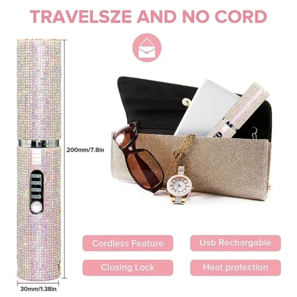 2-IN-1 Electric USB Hair Straightener Curler Fashion Colored Diamond  Design Wireless Travel Hair Straightening Styler Brush - Image 2