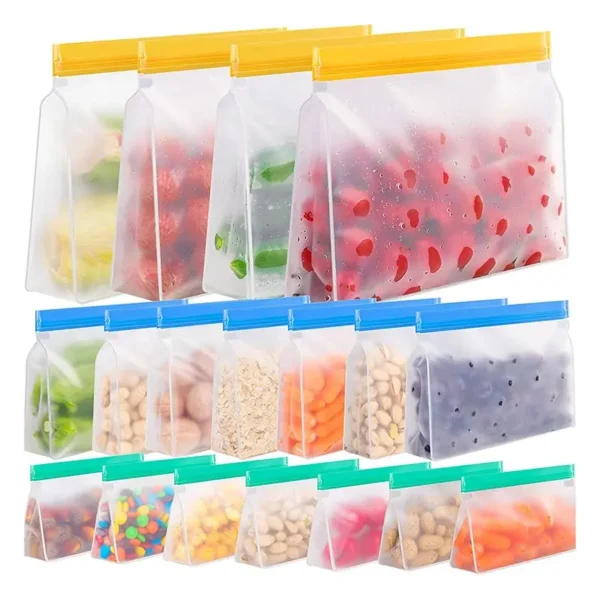 Reusable Silicone Food Bag Freezer Stand Up Food Storage Bag PEVA Bag zip lock bag